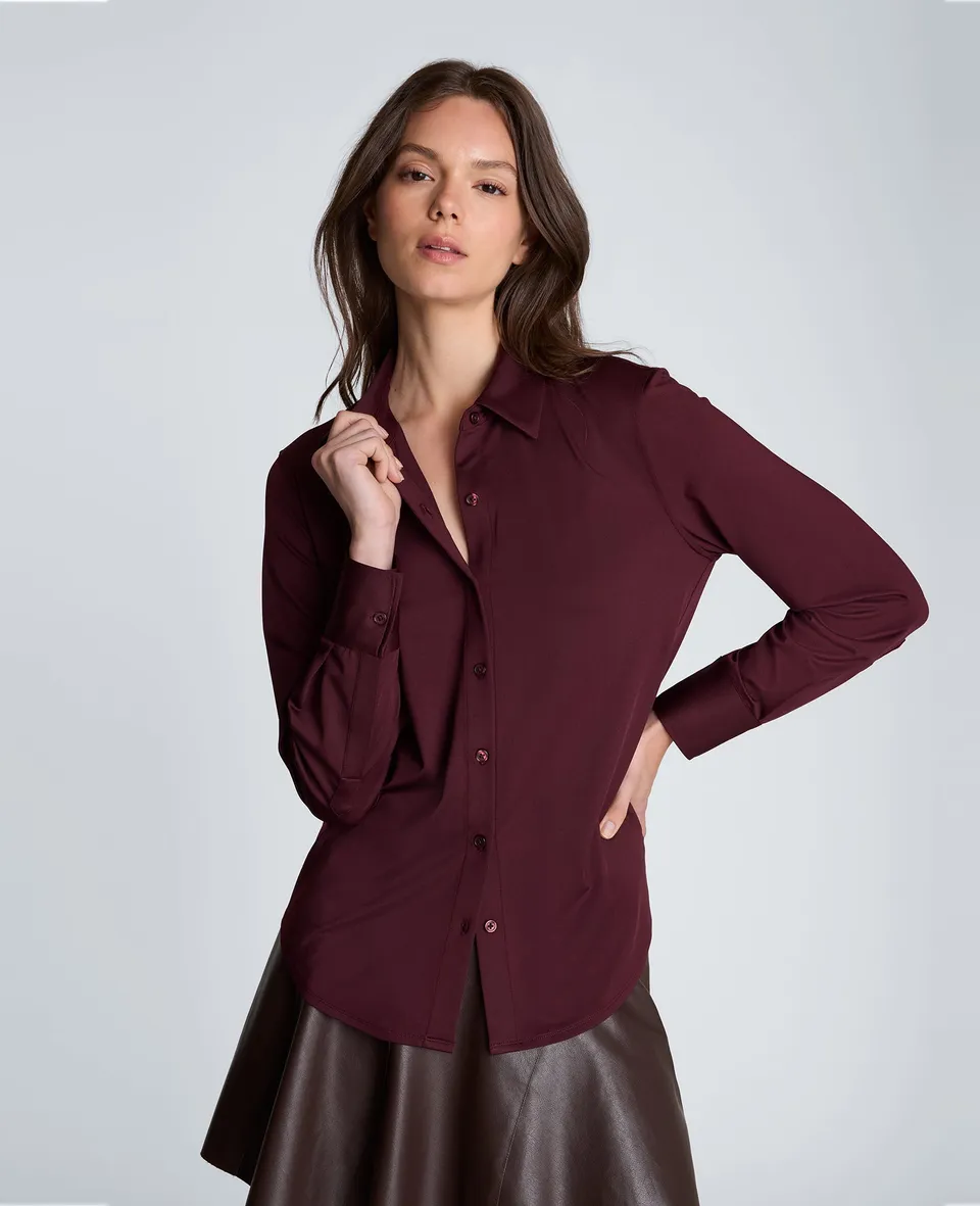 Kenneth Cole Reaction Clothing Front Button Shirt camicia color barbabietola lunga manica