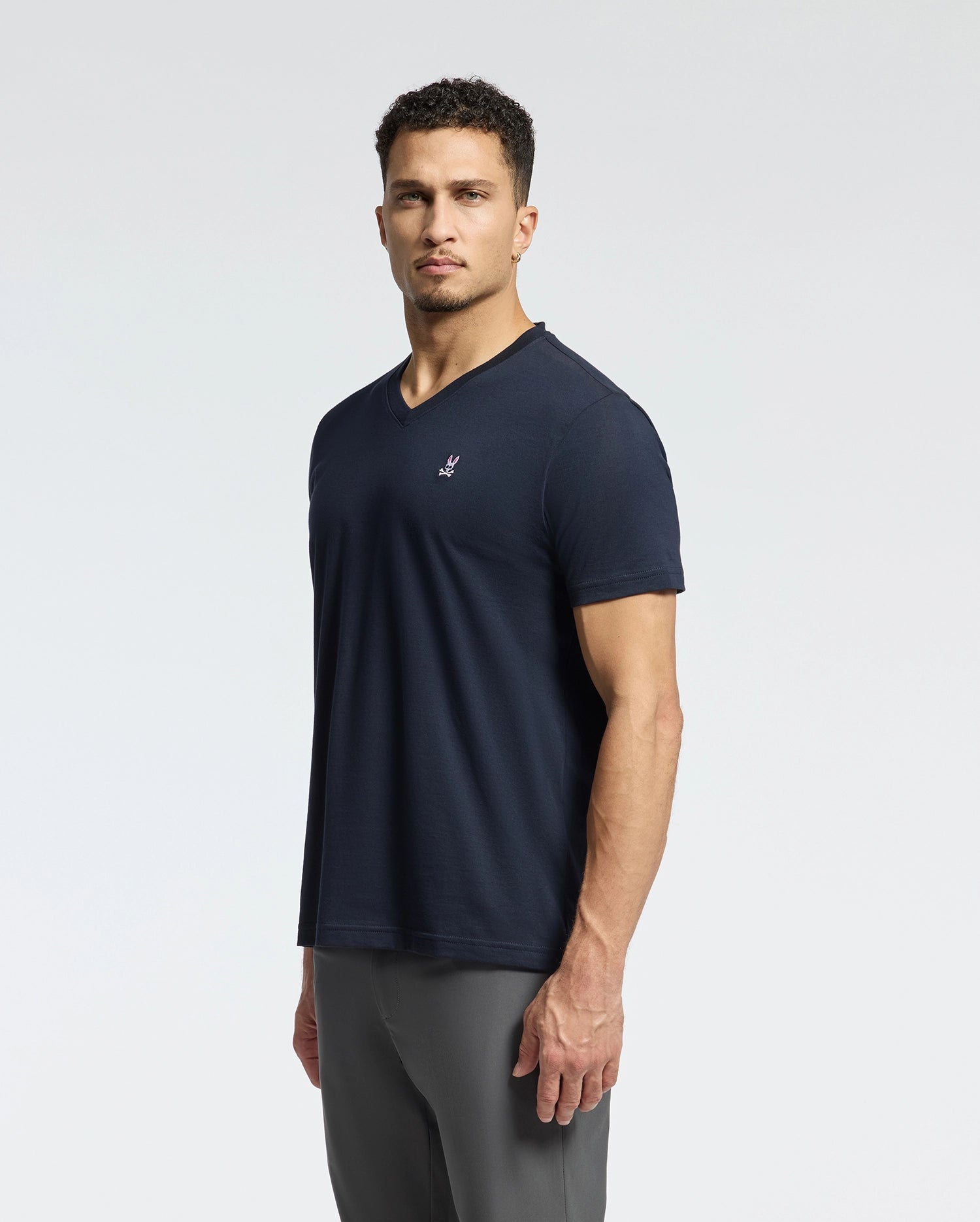 Psycho Bunny Men's Tees Classic V Neck Tee B6U100ARPC T-shirt blu navy in cotone Pima
