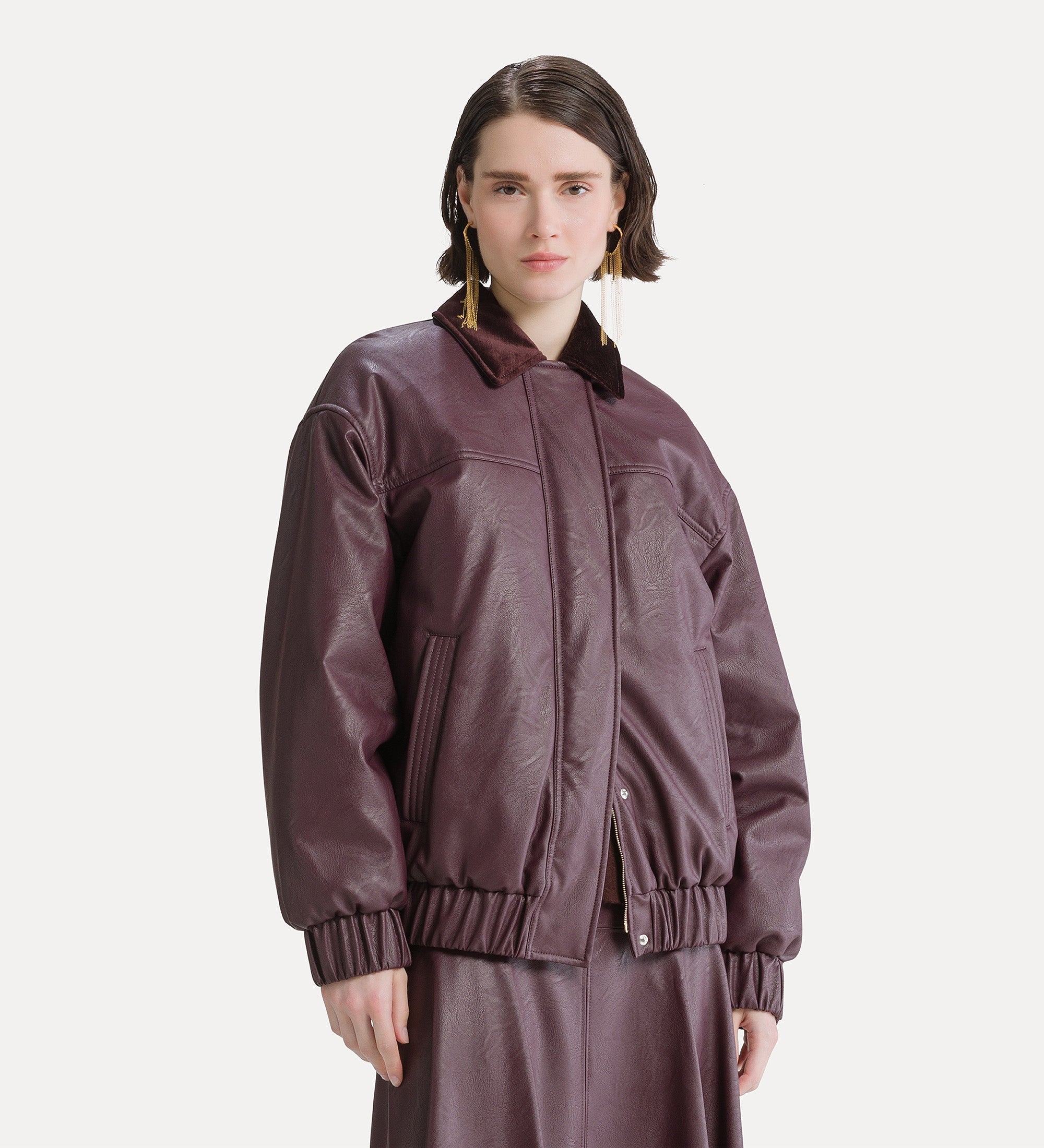 Forte giacche leather-look oversized bomber jacket bomber bordeaux
