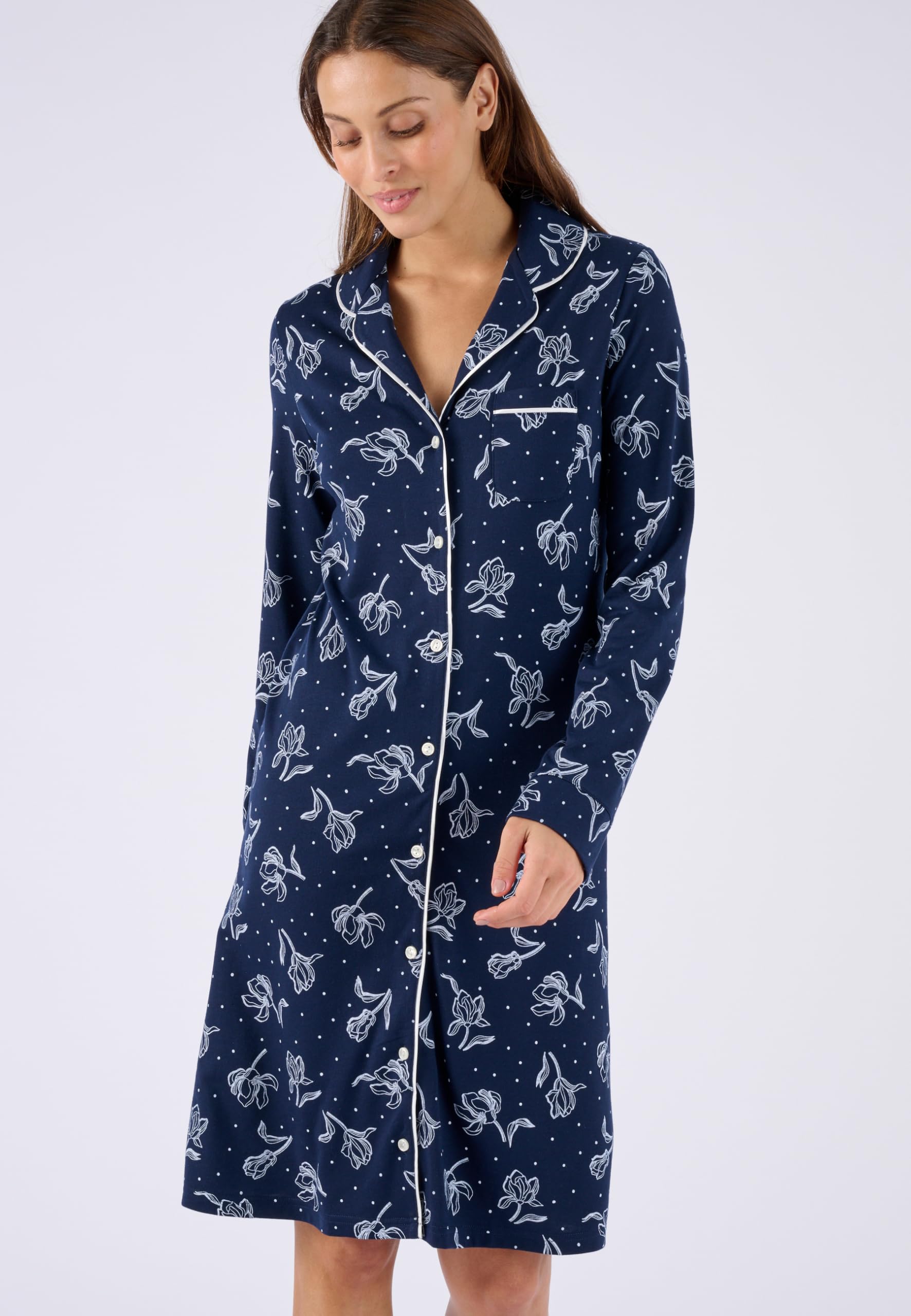 Damart Homewear Camicia da notte termica blu navy fiorita XS
