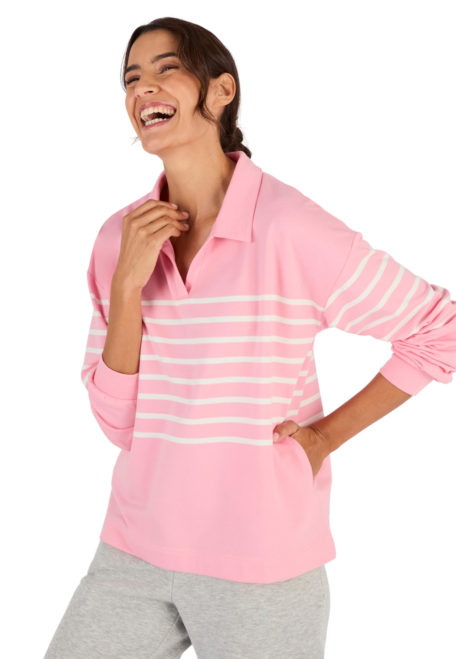 Damart Prêt-à-porter Felpa in pile a righe Felpa rosa taglia 38/40