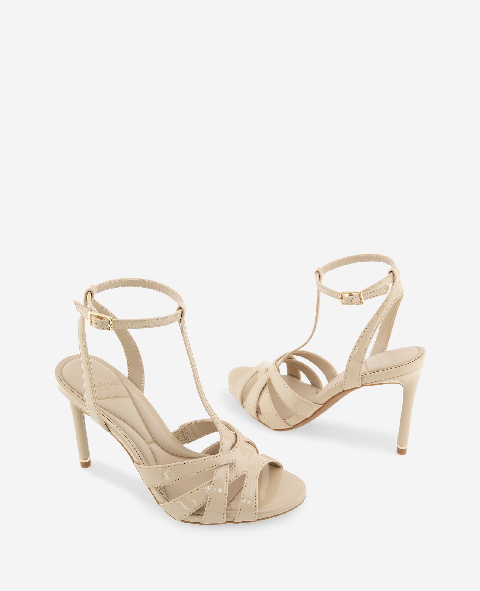 Kenneth Cole Reaction Shoes Liona Patent T-Strap sandalo Warm Sand 5-11 tacco