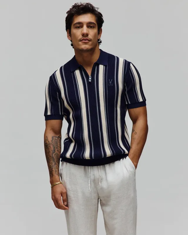 Psycho Bunny Men's Polos Cliff Knit Zip Polo MT0100210 polo uomo blu