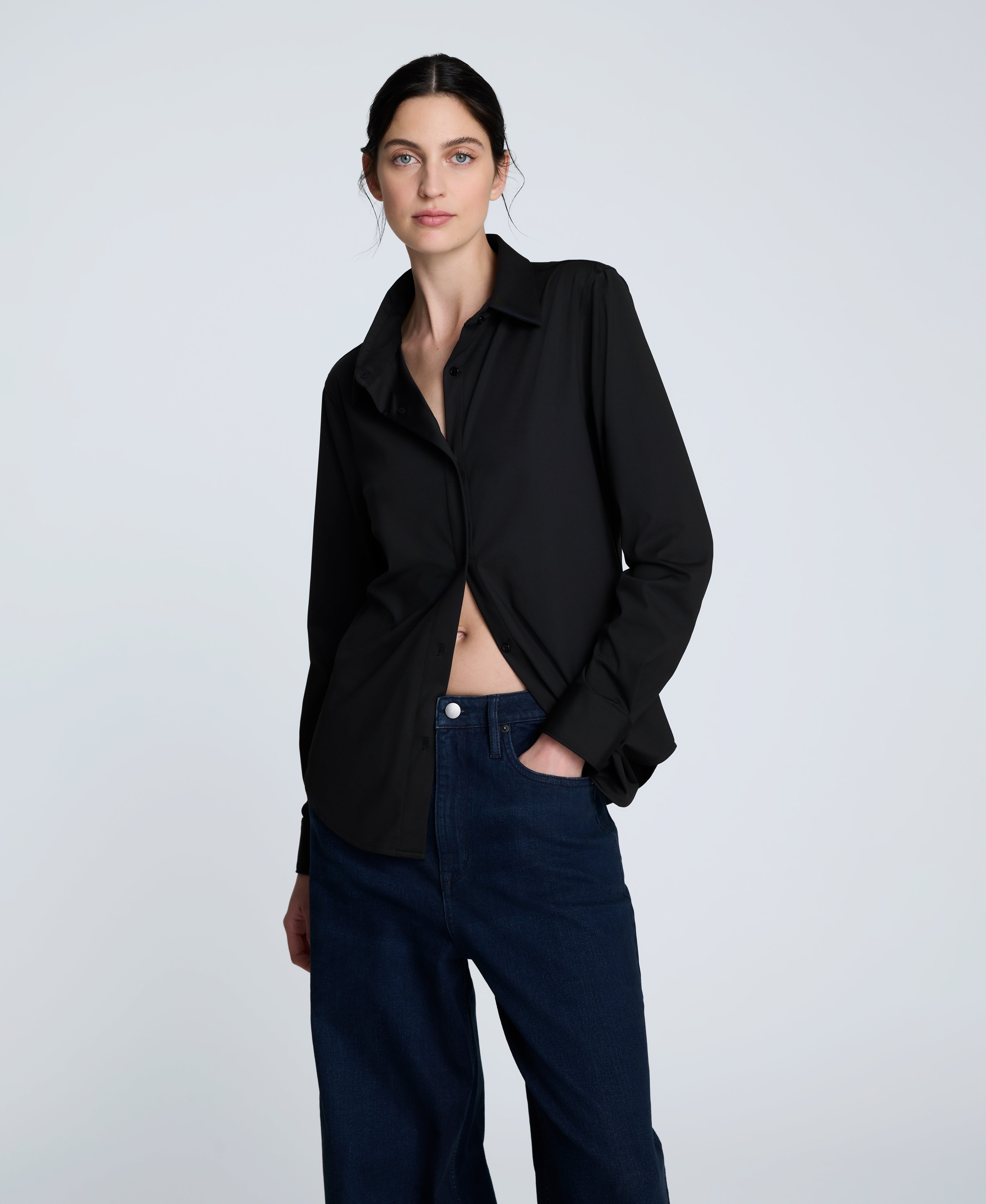 Kenneth Cole Reaction Clothing Knit Button Front Long Sleeve Shirt camicia nera XS in maglia elasticizzata