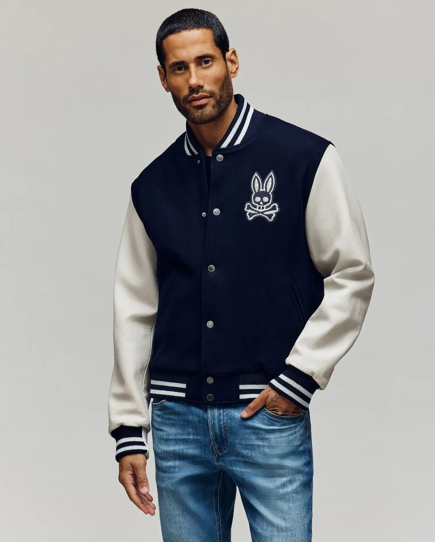 Psycho Bunny Jackets Jacob Leather Bomber giacca blu