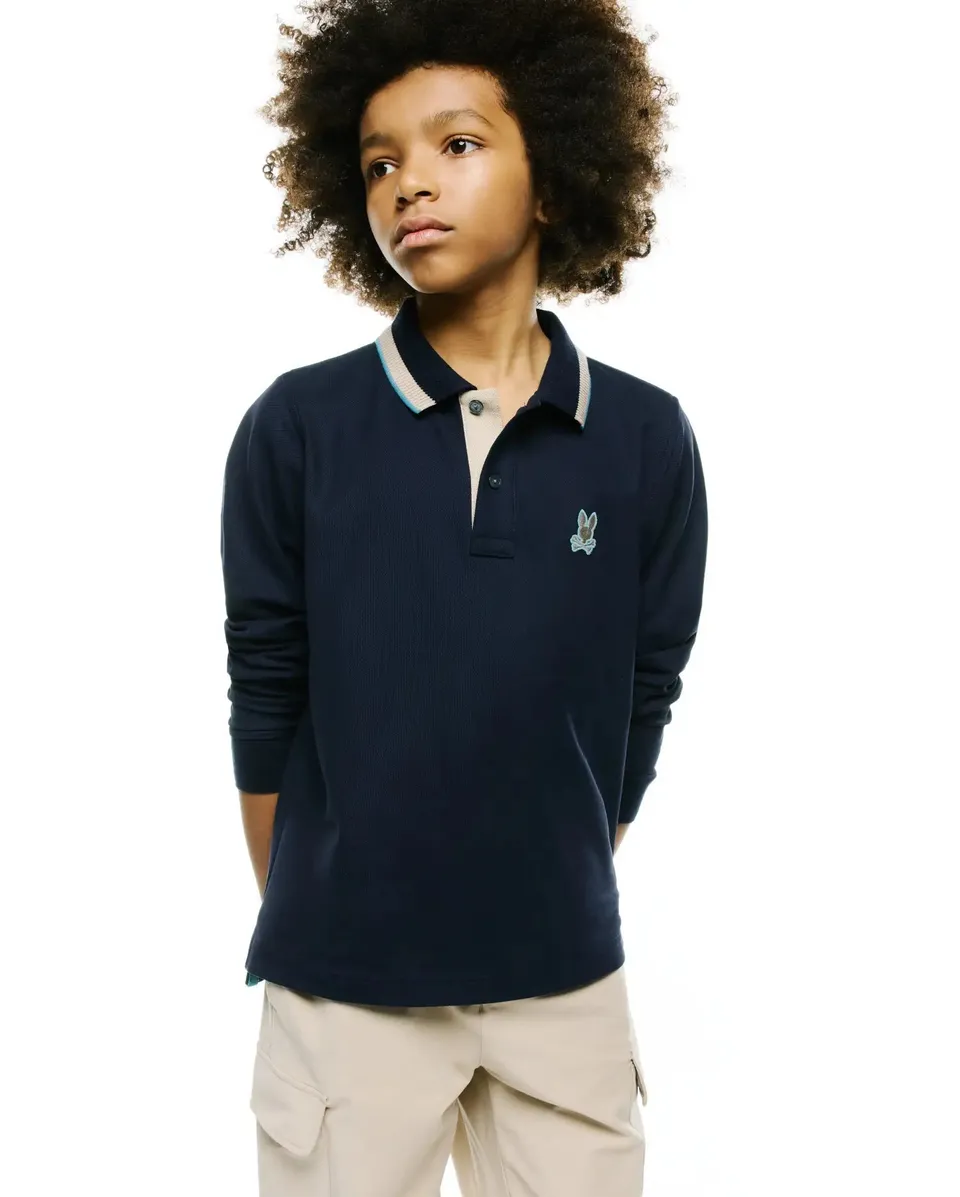 Psycho Bunny Kids Polo Shirts Grover Pique polo maniche lunghe blu