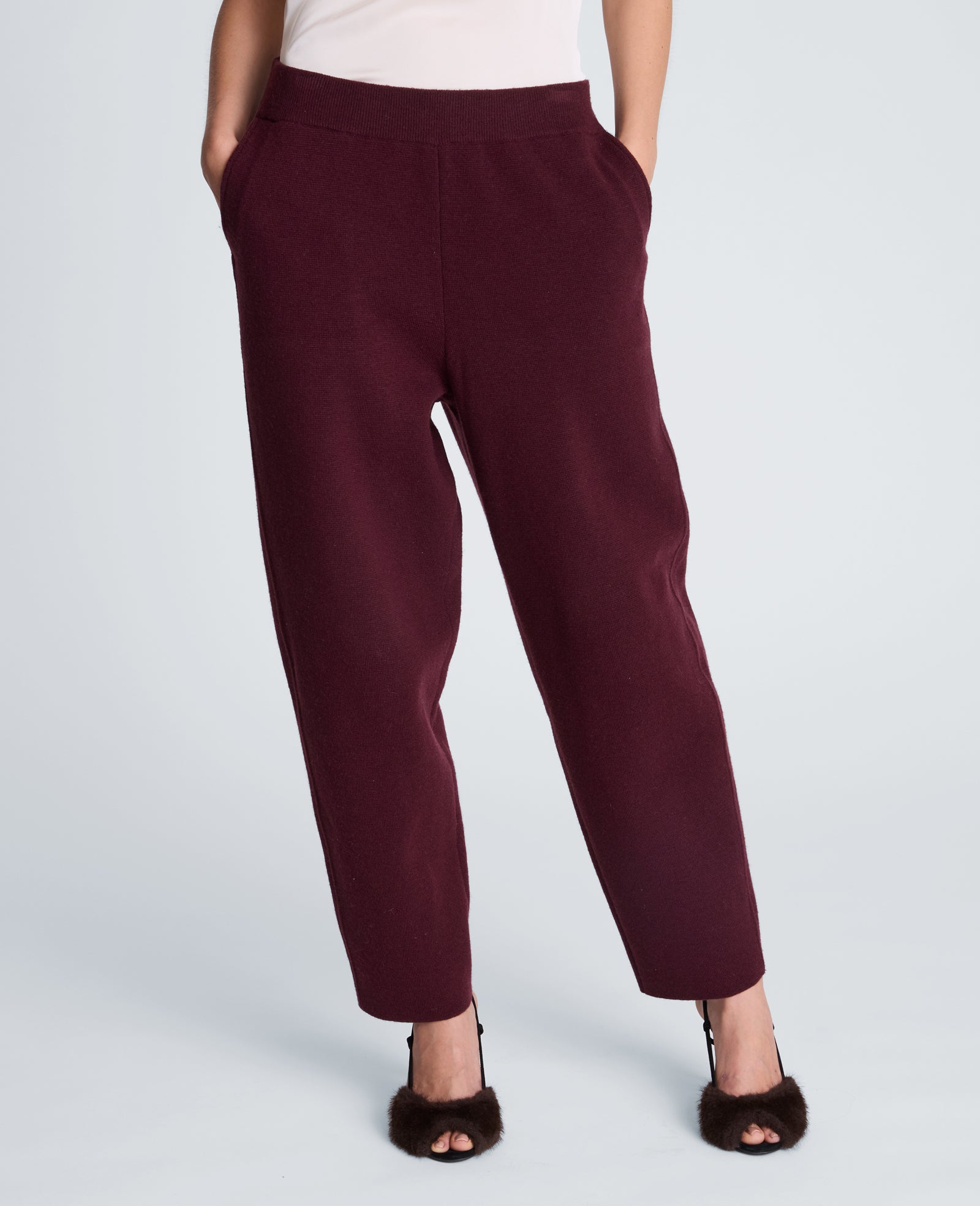 Kenneth Cole Reaction Clothing Barrel Leg Sweater Pull On Pant pantaloni Sugar Beet XS–XL in lana e cashmere