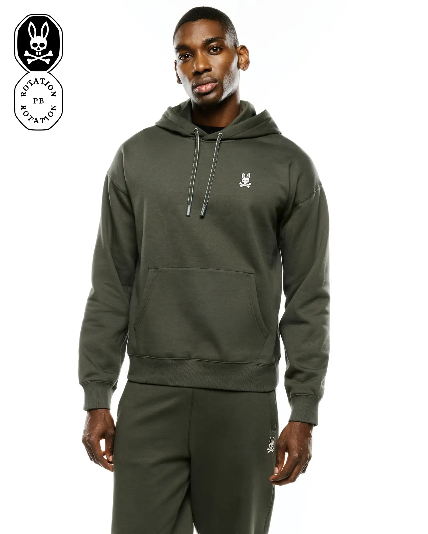 Psycho Bunny Men's Sweatshirts & Hoodies Men's Terrence Fleece Hoodie MT0500254 felpa con cappuccio verde oversize