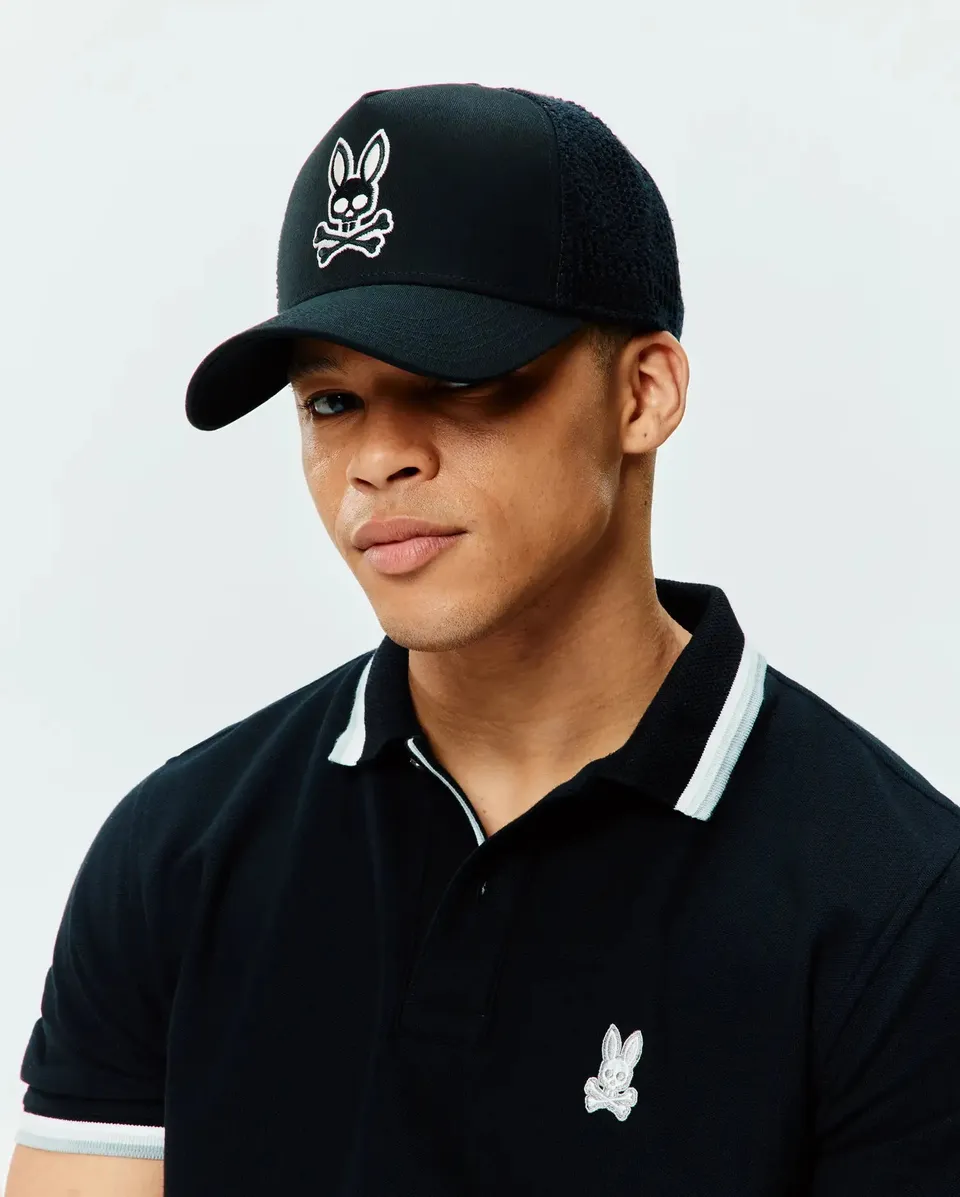 Psycho Bunny Accessories Elijah Trucker Cap MO1500113 cappellino nero regolabile