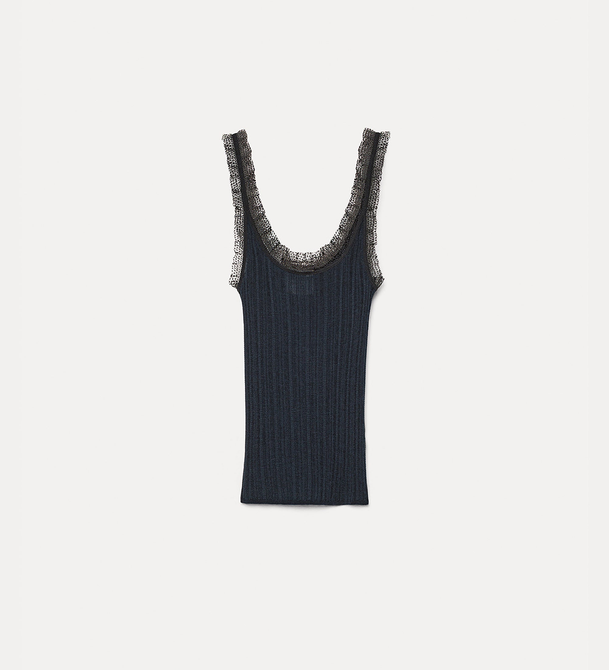 Forte maglieria Chic top a costine notte con pizzo