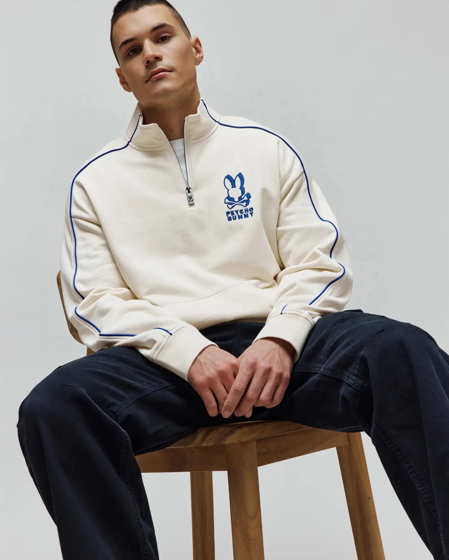 Psycho Bunny Toby 1/4 Zip felpa bianca XXS-XXXL in cotone misto