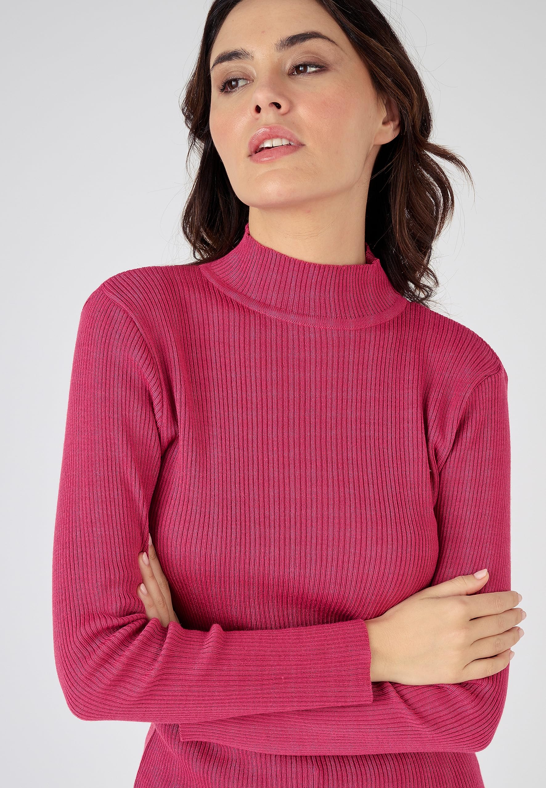 Damart Prêt-à-porter Maglione collo alto rosa lampone/grigio 44 in lana merino