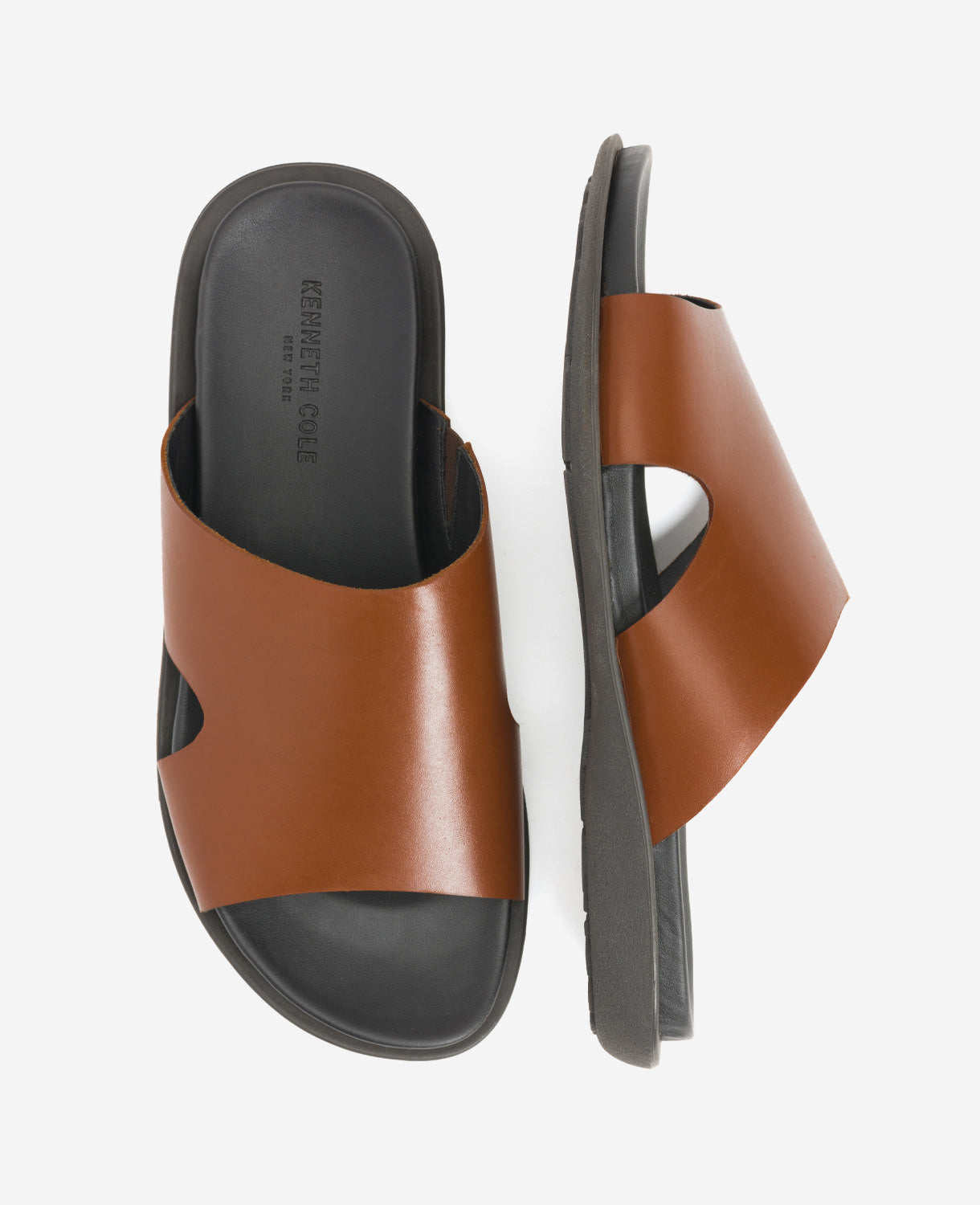 Kenneth Cole Reaction Shoes Sand-Y Beach Leather Slide Sandal sandalo cognac