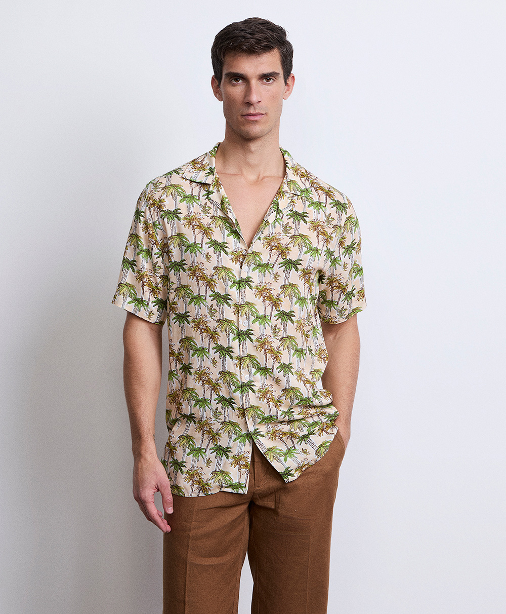 Markup Uomo Camicie Camicia in viscosa stampata collo riviera camicia