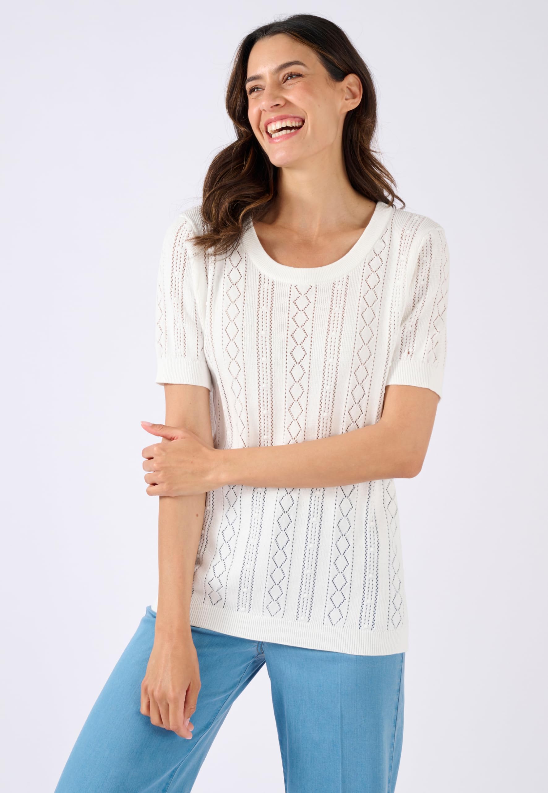 Damart Prêt-à-porter maglia traforata donna bianca 38-44 in cotone