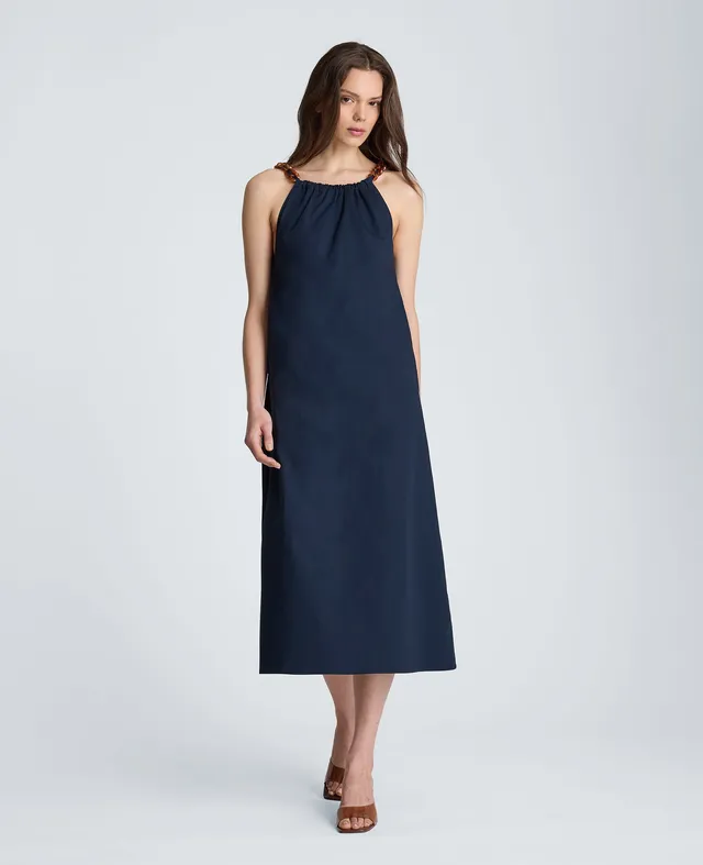 Kenneth Cole Reaction Clothing Tortoiseshell Tie Halter Midi Dress abito midi blu navy