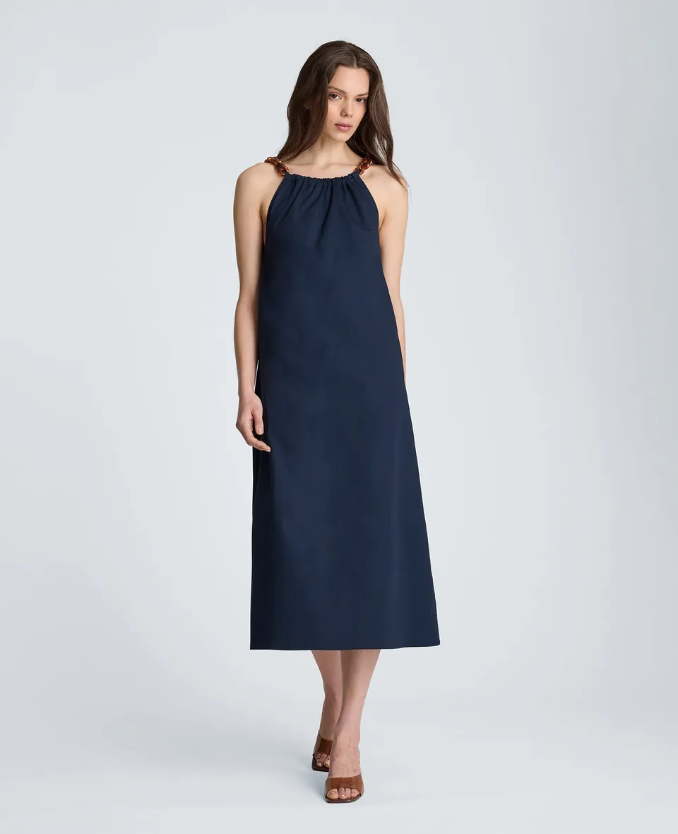 Kenneth Cole Reaction Clothing Tortoiseshell Tie Halter Midi Dress abito midi blu navy