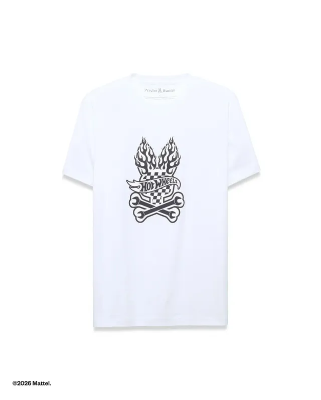 Psycho Bunny Men's Tees Hot Wheels Graphic Tee t-shirt uomo bianca cotone Pima
