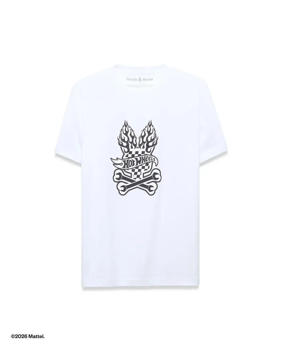 Psycho Bunny Men's Tees Hot Wheels Graphic Tee t-shirt uomo bianca cotone Pima