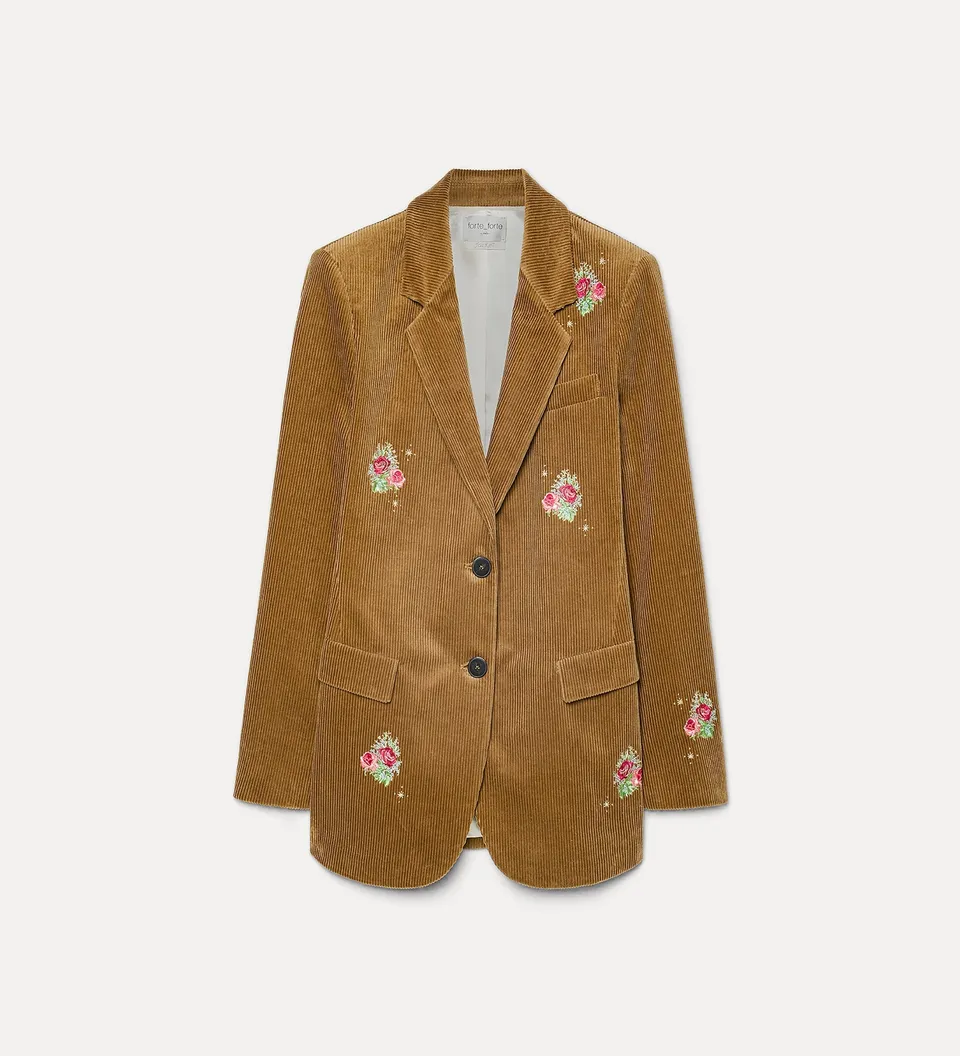 Forte giacche Bouquet Embroidery Jacket giacca marrone in velluto a coste