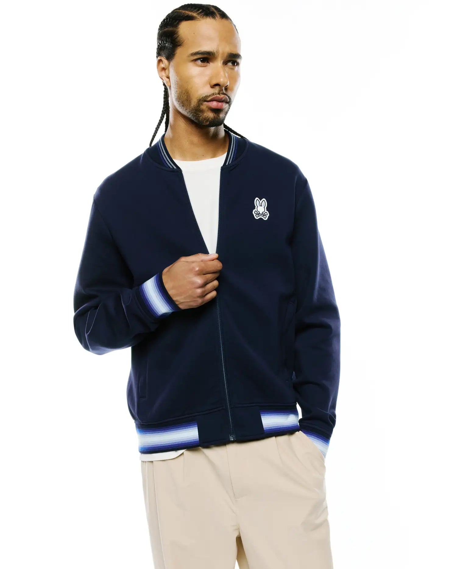 Psycho Bunny Jackets Jaydon Track Jacket giacca blu da uomo in cotone elasticizzato