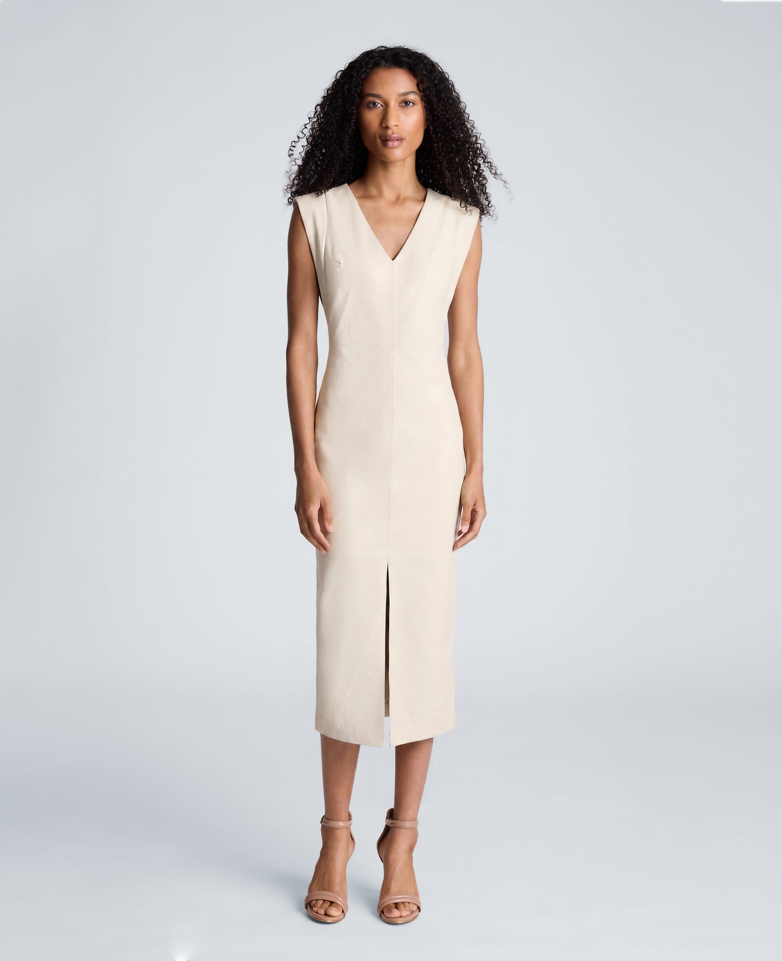Kenneth Cole Reaction Clothing Vegan Leather Dress abito midi beige
