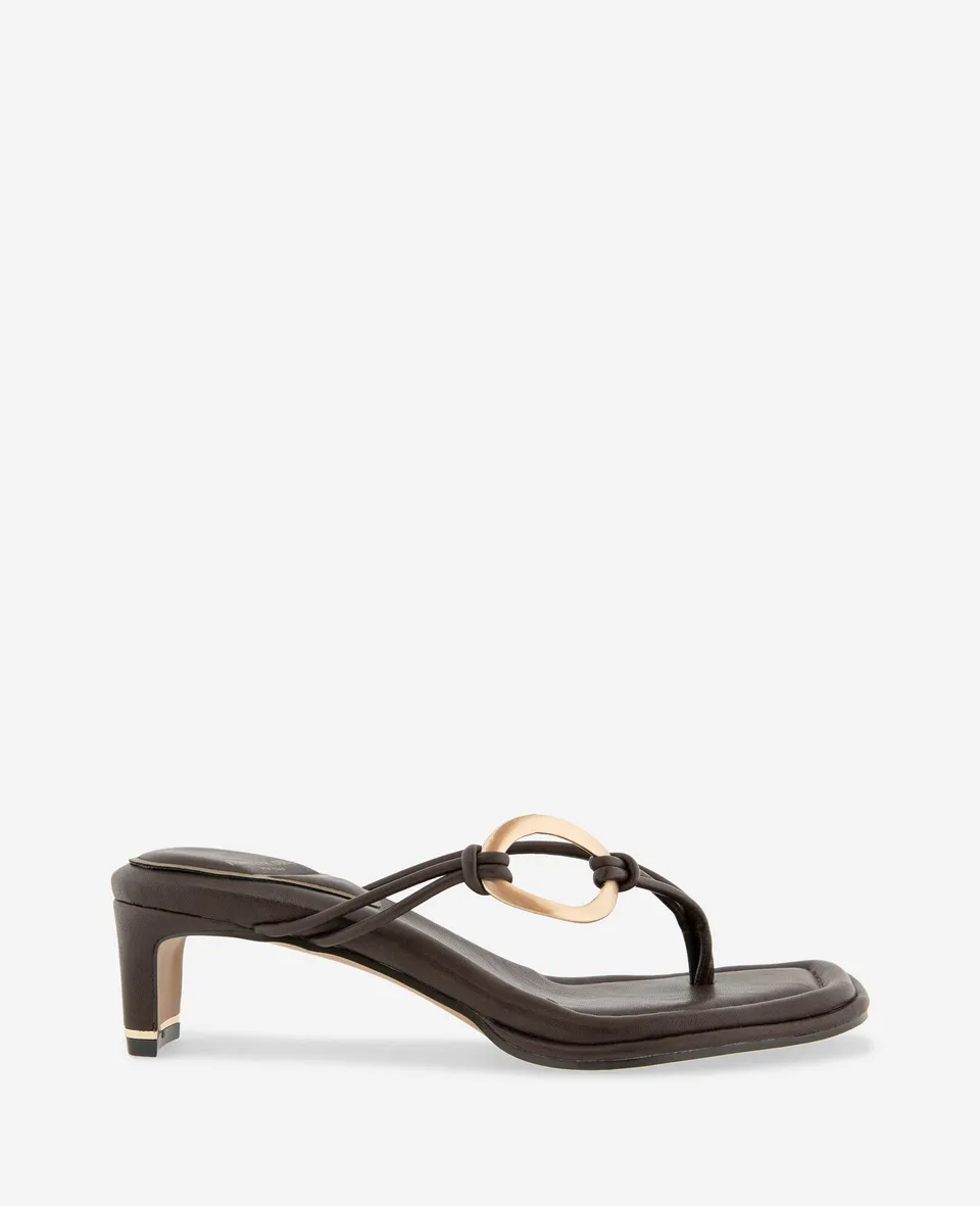 Kenneth Cole Reaction Shoes Madrid Leather Embellished Heel Sandal sandalo marrone tacco basso