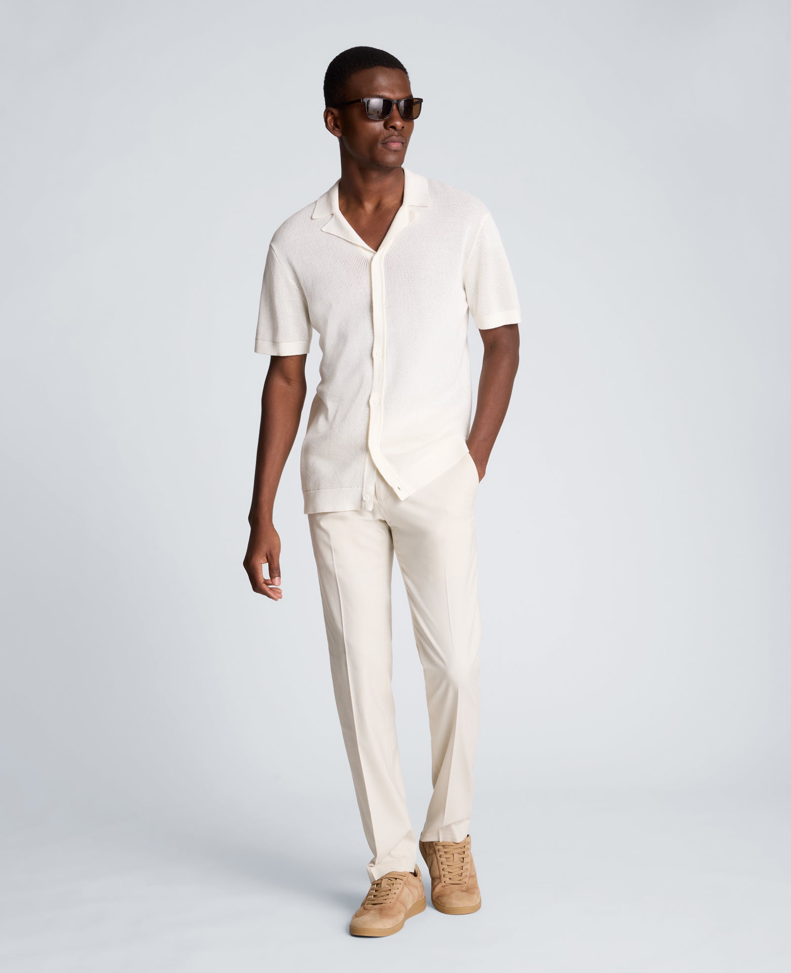 Kenneth Cole Reaction Clothing Knit Camp Shirt camicia uomo White