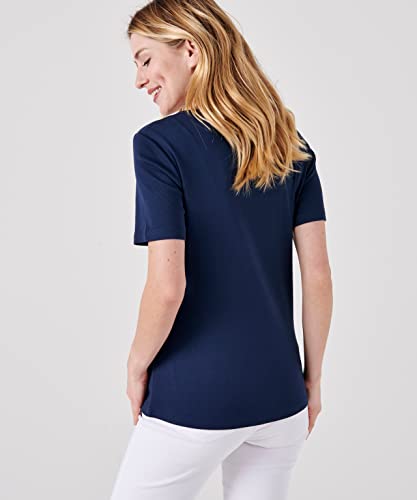 Damart Prêt-à-porter maglietta colletto tunisino blu marino 38 in puro cotone
