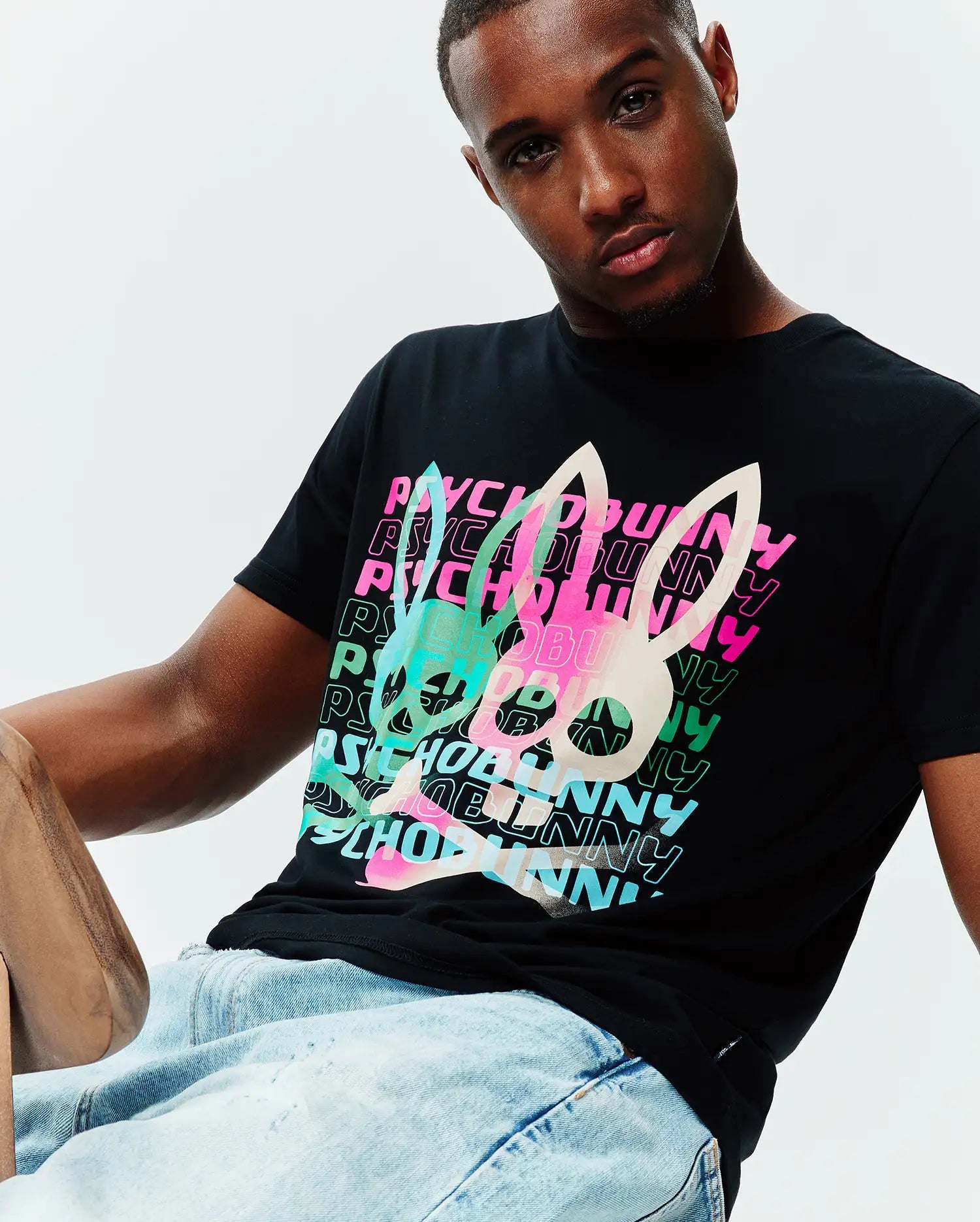 Psycho Bunny Men's Tees Landon Wordmark Tee MT0200309 t-shirt nera regular fit
