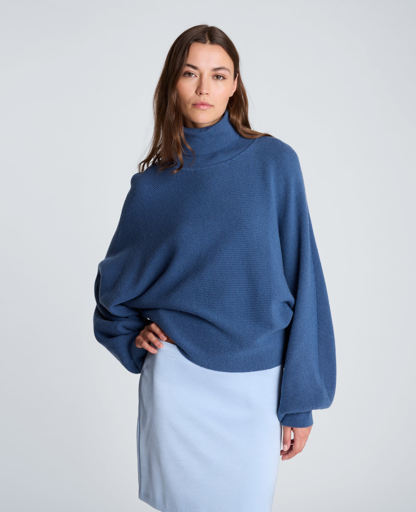 Kenneth Cole Reaction Clothing Horizontal Shaker Crop Turtleneck maglione blu cropped