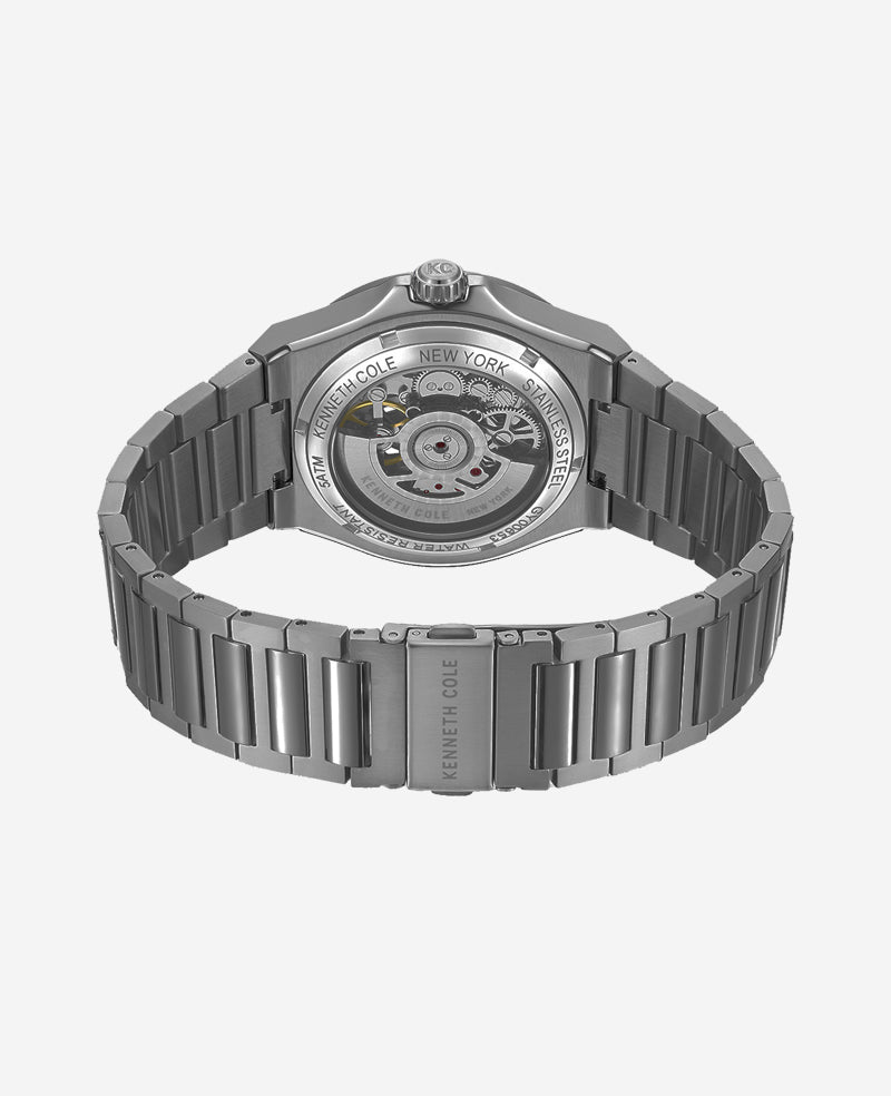 Kenneth Cole Reaction Watches Skeleton Automatic Bracelet Watch orologio argento
