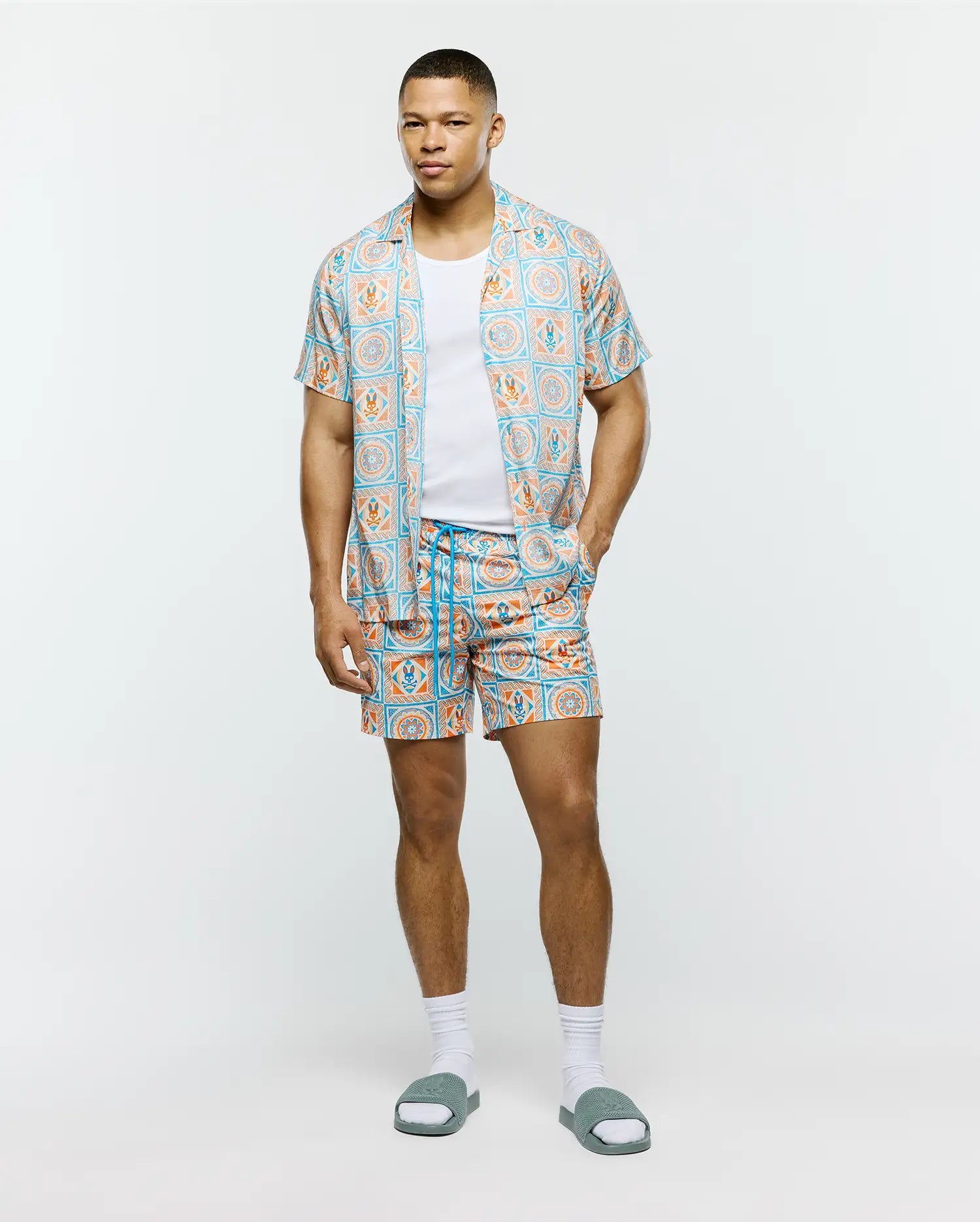 Psycho Bunny Men's Shirts Frank Tencel Shirt MT0300141 camicia blu regular fit
