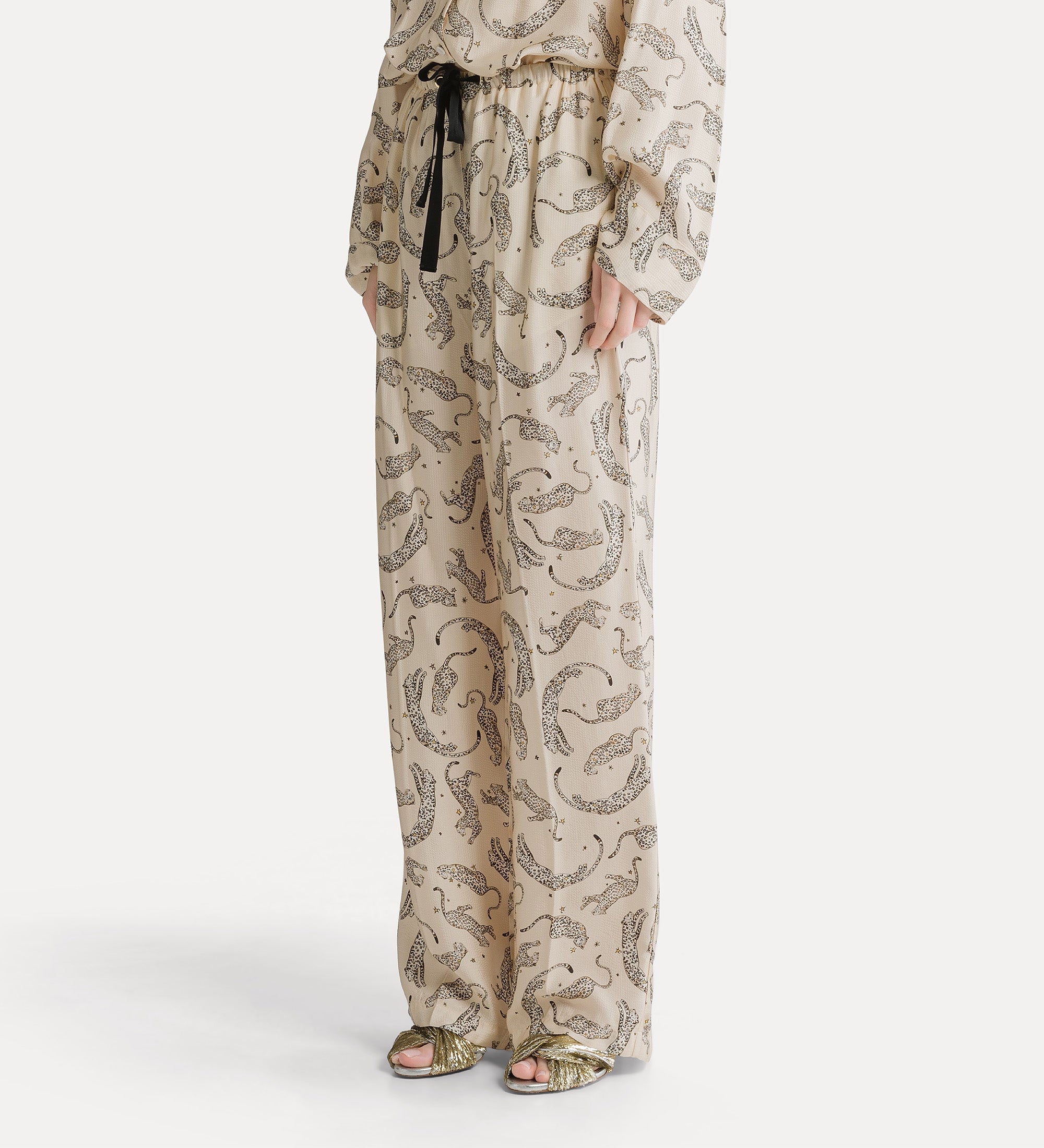 Forte Royal Leopard pantaloni in raso avorio
