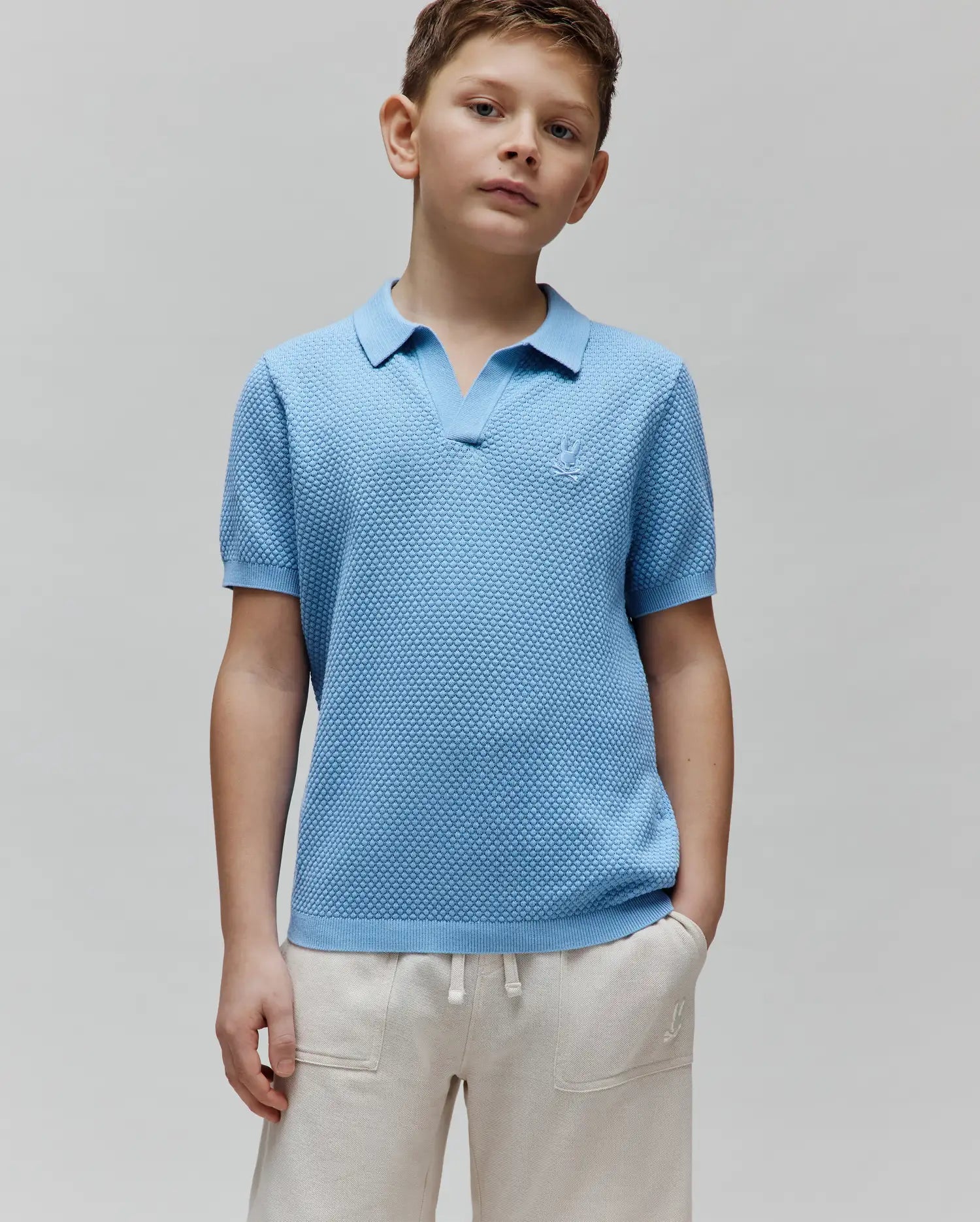 Psycho Bunny Kids Polo Shirts Kids Devon Bubble Stitch Knit Polo KT0100093 polo blu in cotone