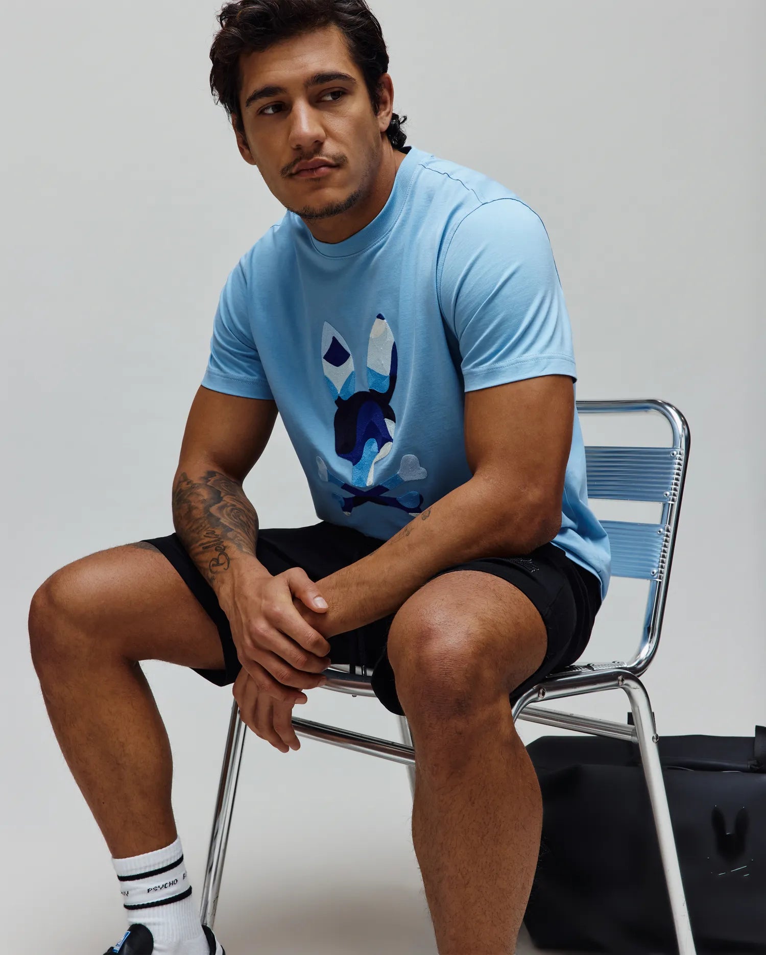 Psycho Bunny Men's Tees Ara Graphic Tee t-shirt blu cotone Pima