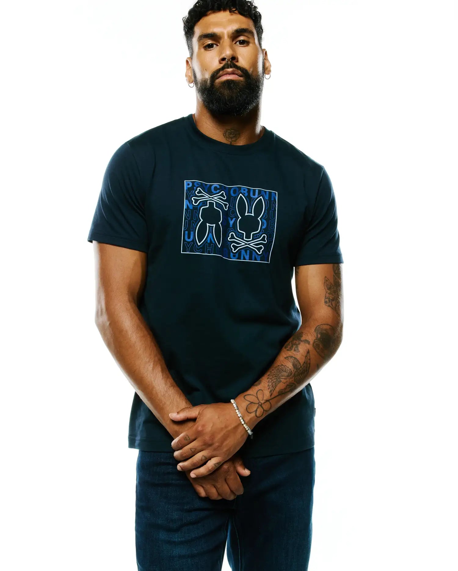 Psycho Bunny Men's Tees Gold Coast Pima Cotton Graphic Tee maglietta blu in cotone Pima