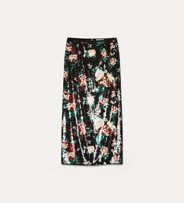 Forte gonne gonna a matita ricamo paillettes bouquet verde