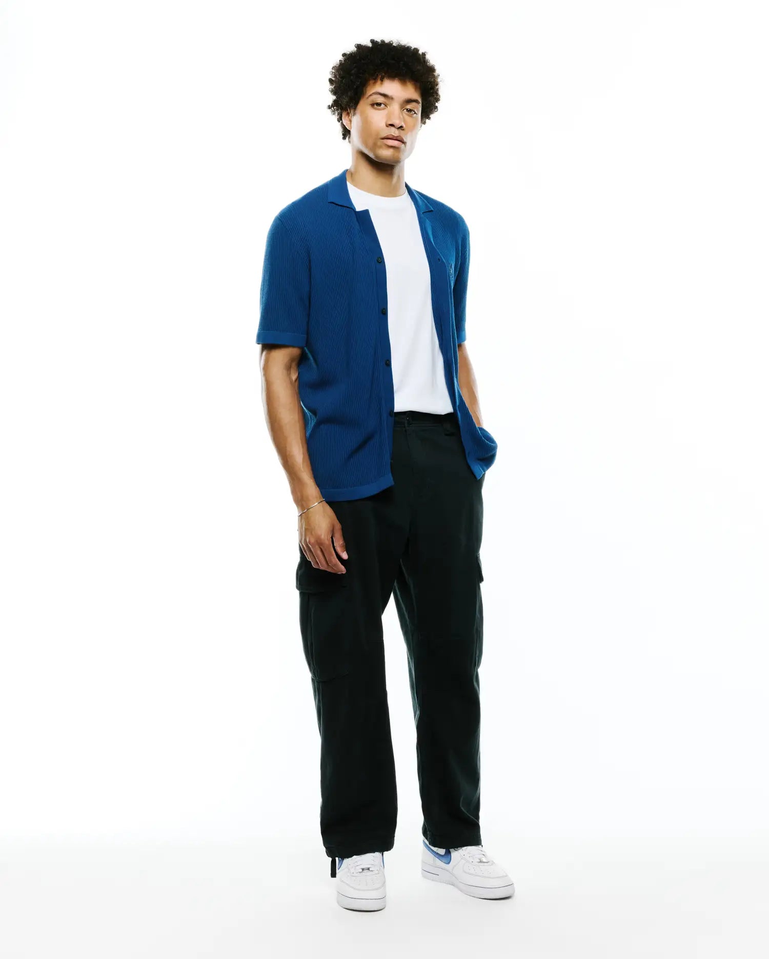 Psycho Bunny Men's Shirts Yann Knit Camp Shirt MT0300171 camicia blu regular fit