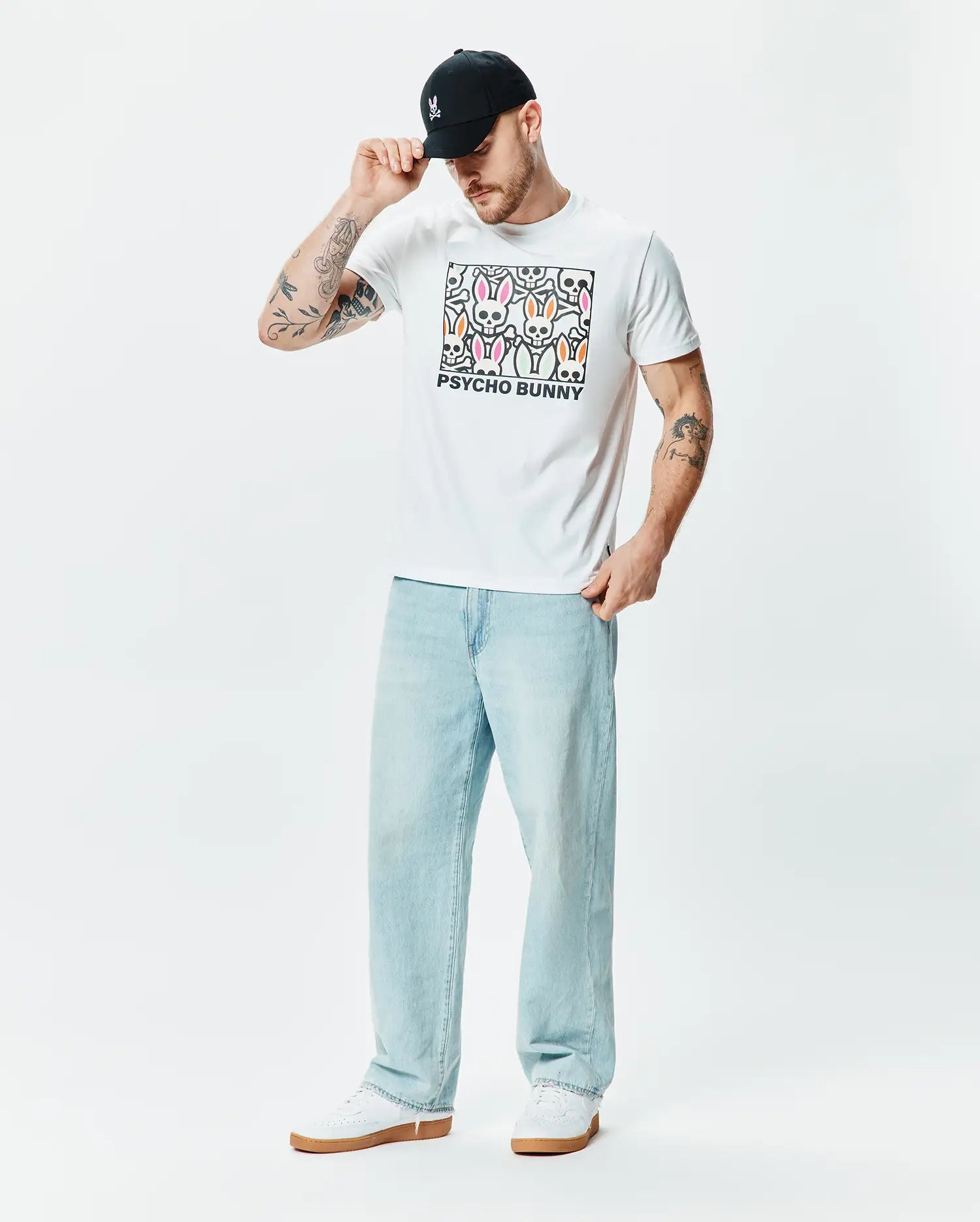 Psycho Bunny Men's Tees Byron Graphic Tee maglietta bianca cotone Pima