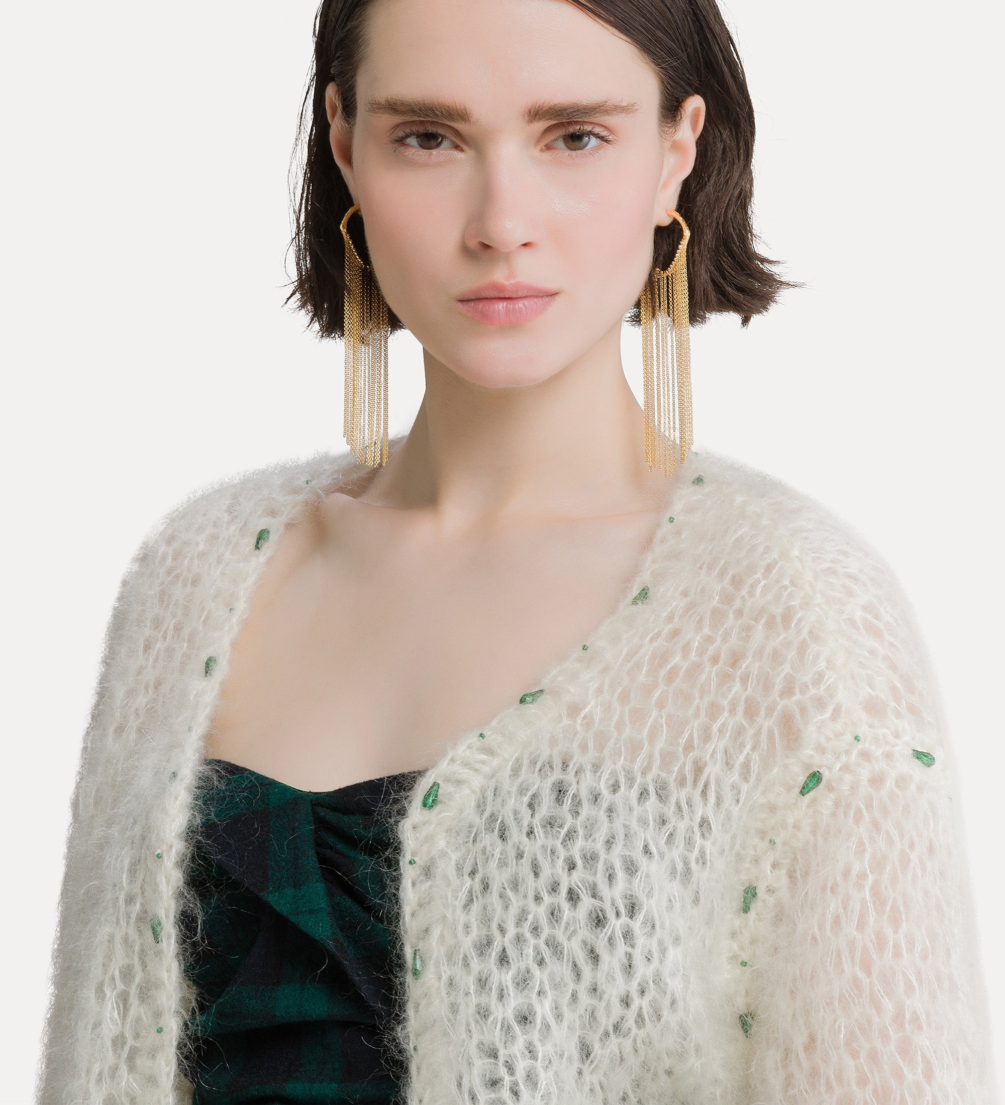 Forte cardigan in misto mohair fatto a mano avorio