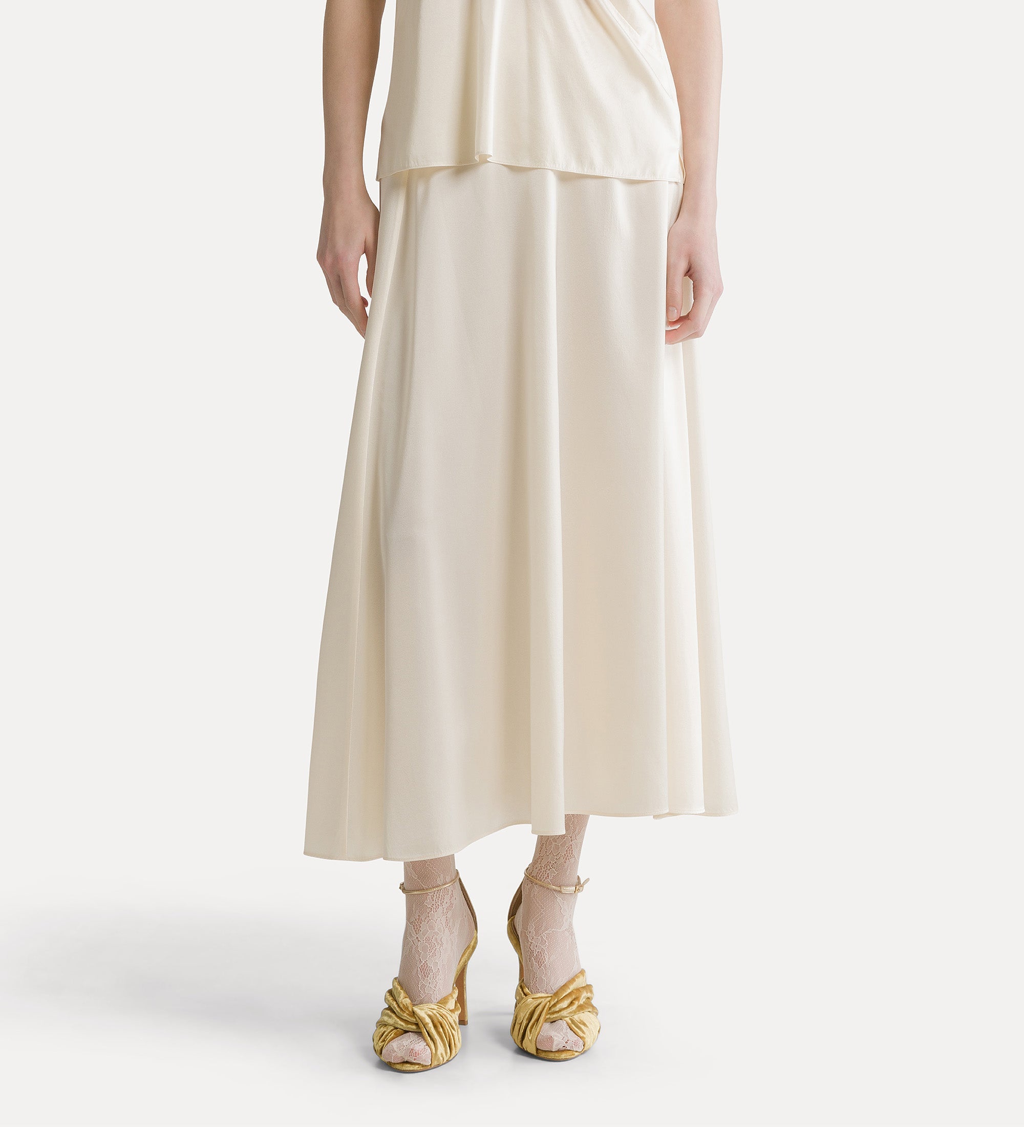 Forte gonne gonna midi in raso di seta stretch avorio