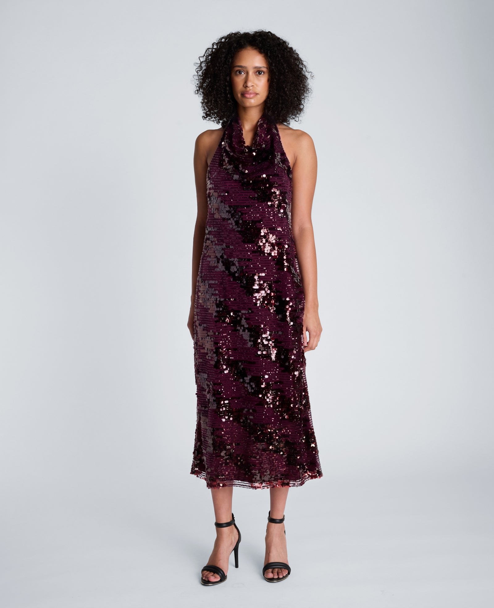 Kenneth Cole Reaction Halter Neck Midi Sequin Dress abito rosso prugna