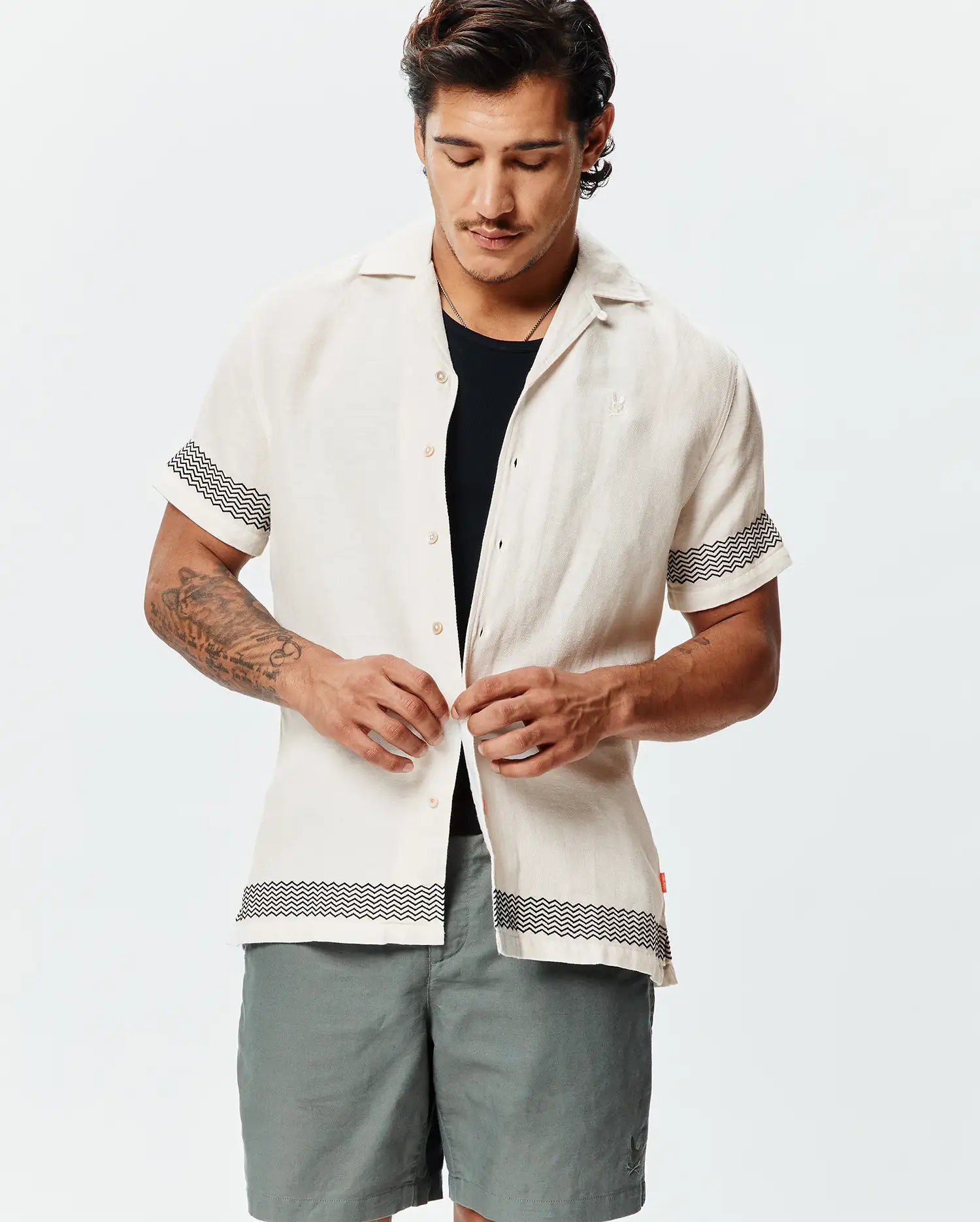 Psycho Bunny Men's Shirts Sunny Linen Shirt camicia bianca in lino e cotone