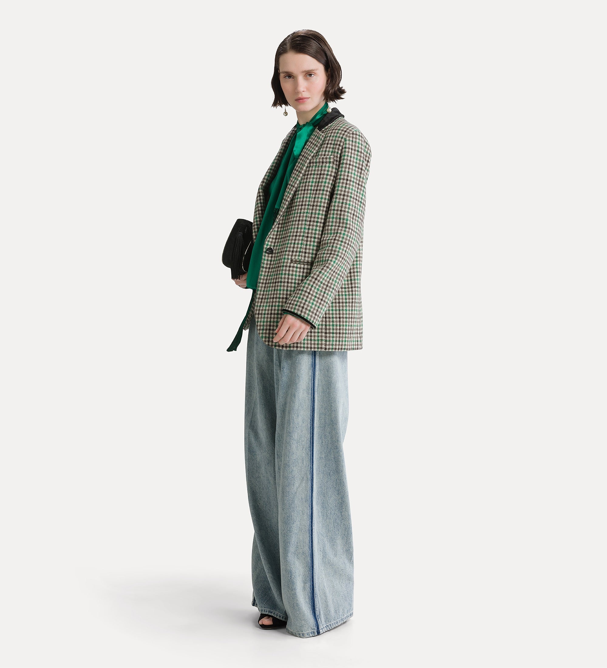 Forte camicie Camicia in raso di seta con foulard verde