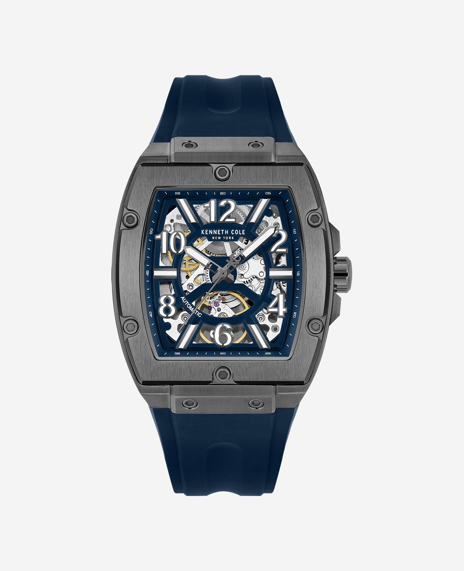 Kenneth Cole Reaction Watches Skeleton Automatic Silicone Strap Watch orologio blu