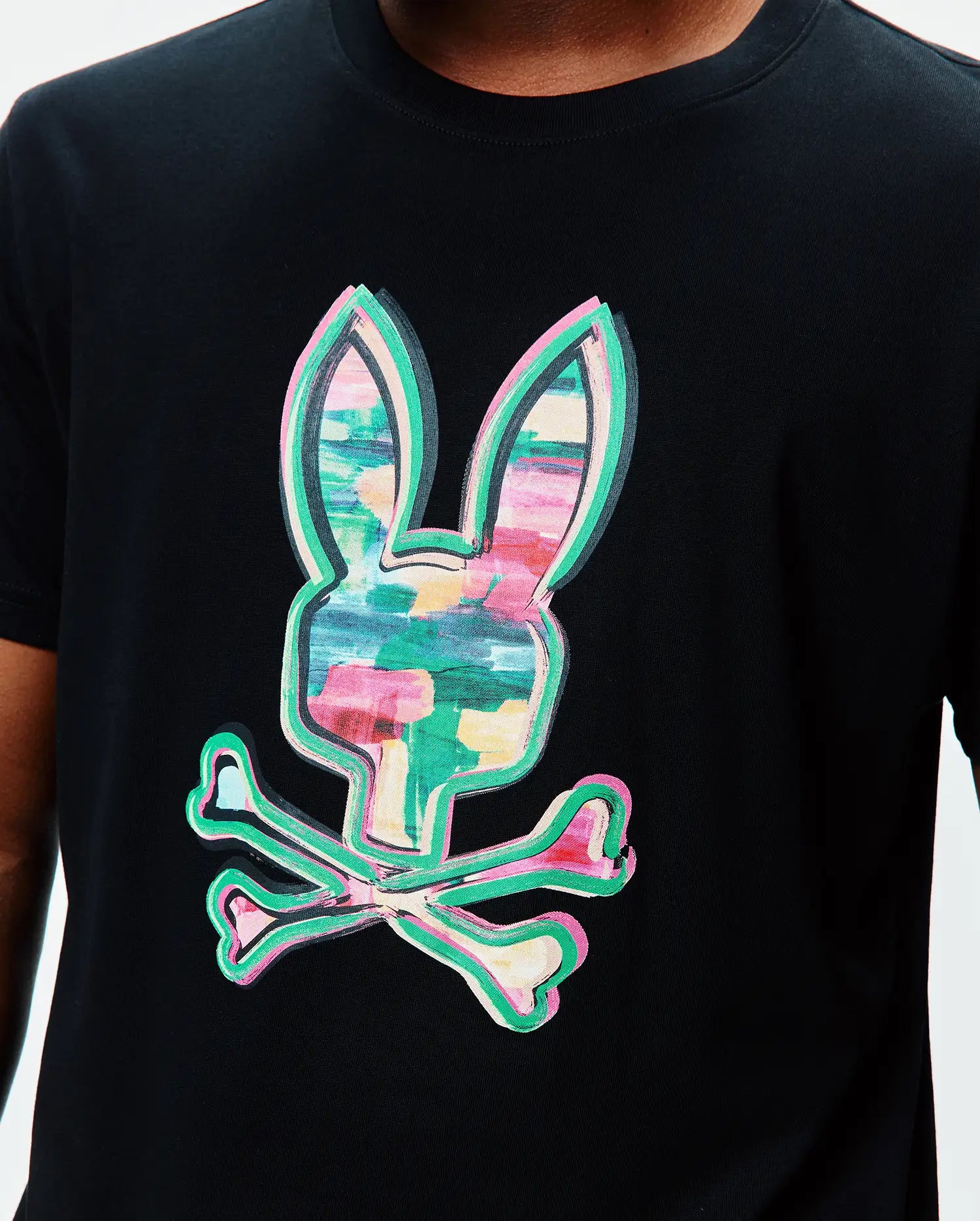 Psycho Bunny Men's Tees MENS NATE GRAPHIC TEE MT0200307 t-shirt nera cotone Pima